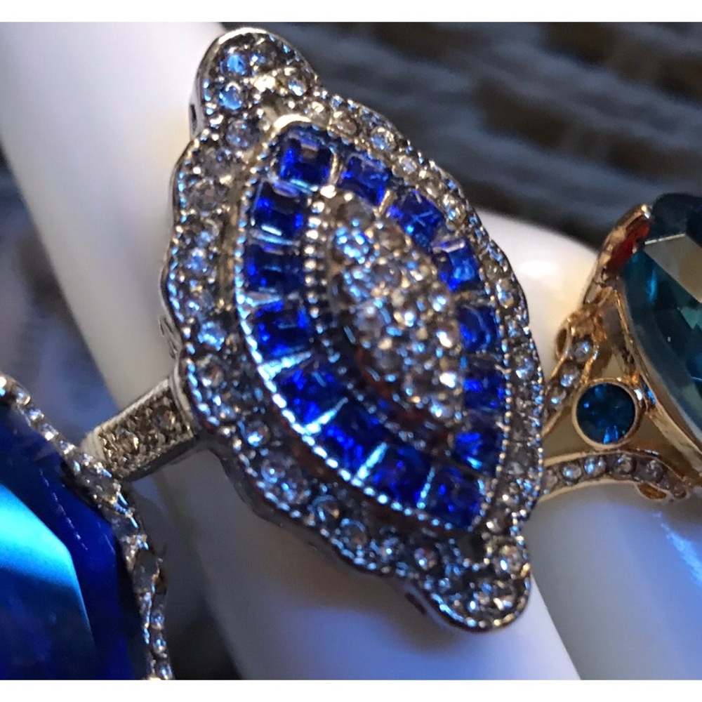 Cobalt Blue Art Deco Large Filigree Ring